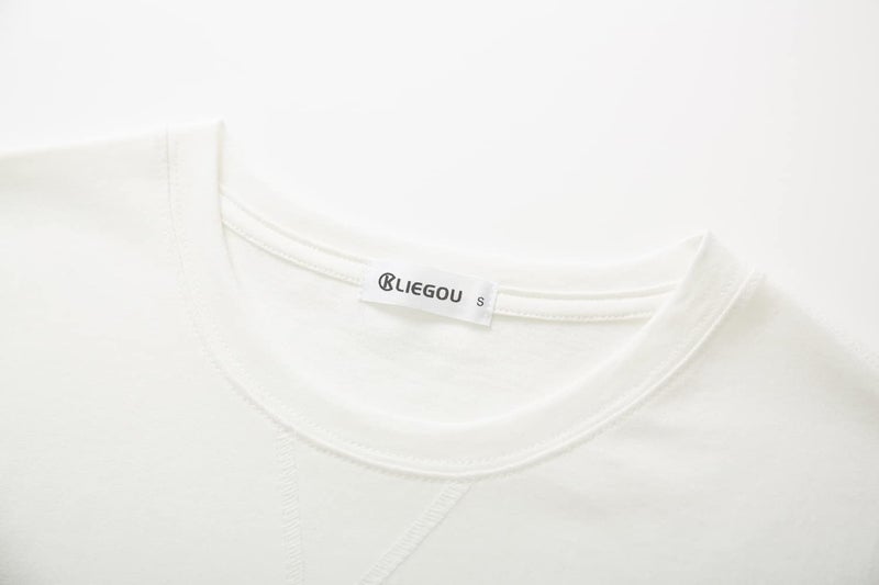 KLIEGOU Mens 100% Cotton Hipster Hip Hop Longline Crewneck T-Shirt White M(66) - Image 3